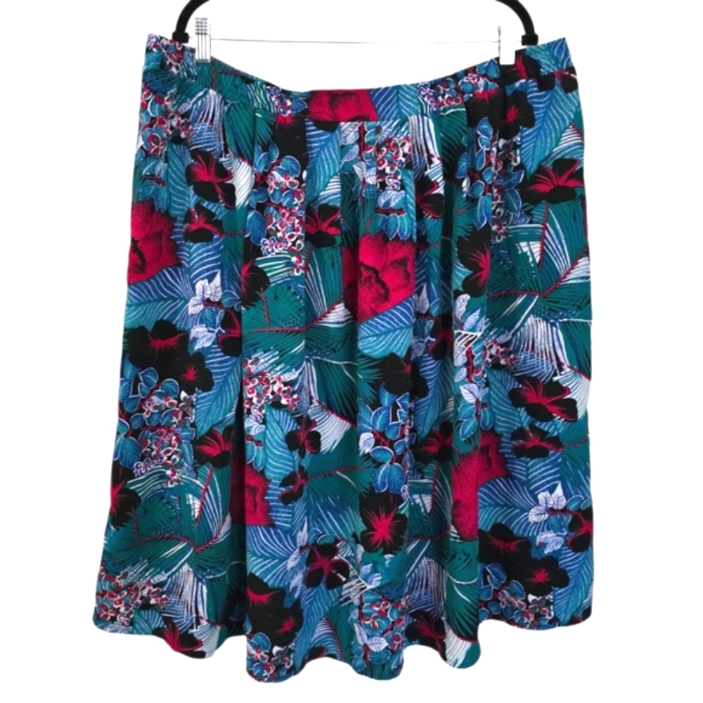 Vintage TanJay Pleated Tropical Floral Knee Length Skirt